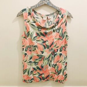 Joie Linen Tank Top medium floral pink green white blue